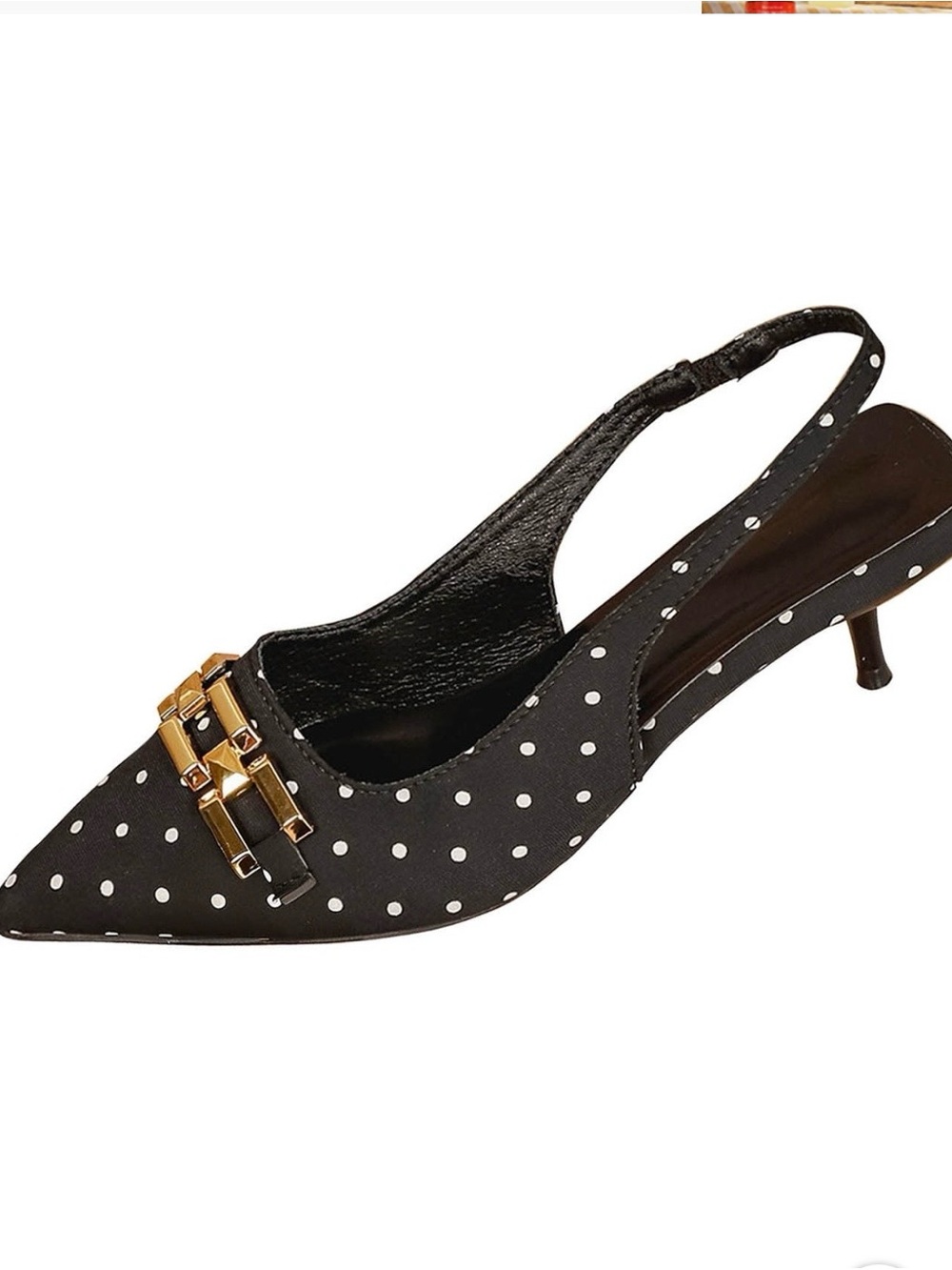 Xucatan Black & White Polka Dot Pointed Toe Slingback Kitten Heels – NEW Size 8